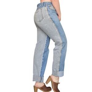 Vintage 90s Jordache Mixed Denim Jeans Gray Blue Womens 33 Long Straight Leg
